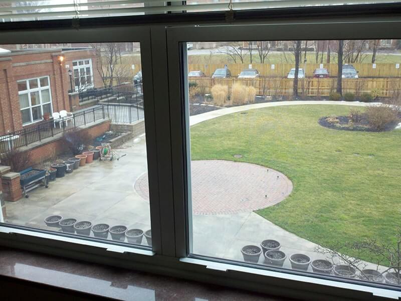 View of Margaret Wagner Apartments patio from window